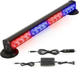 LED Emergency Strobe Lights Bar Portable Mini Roof Top Plow Hazard Flash Beacon Warning Light w/Magnetic Base for Police/Trucks/Vehicle (Red/Blue)