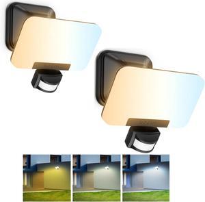 3CCT Motion Sensor Outdoor Lights 3500LM 35W LED Security Lights, 6000K/4000K/2700K Dusk to Dawn Flood Lights Outdoor, IP65 Waterproof Motion Sensor Flood Lights for Garage, Yard, 2 Pack