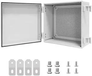 Junction Box IP65 Waterproof Dustproof ABS Plastic Enclosure, Outdoor and Indoor Project Box Hinged Cover with Mounting Plate Wall Brackets Outer Dimension 11.8"x 11.8" x 7.1", Grey