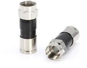 Coaxial Cable Connector, 100 PCS, RG6 Compression Fitting, Water Tight O Ring, Indoor/Outdoor, F81, F-Type, 75 ohm, 3 ghz, Black