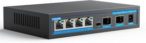 2.5G PoE Switch 6-Port, 4x2.5Gb POE+ Switches Base-T & 2 Port 10G SFP&SFP+ Multi-Speed Ethernet Network, Compatible with Gigabit&10Gb, Desktop/Wall Mount, Ideal for AP, Camera,Home,Gaming,Office