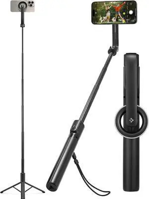 MagSafe Selfie Stick Tripod Stand (MagFit) with Bluetooth Remote Control Shutter 47" Extendable Compatible with MagSafe iPhone 16 15 14 13 12 Pro Max Mini & Android Phones - Black