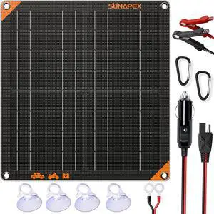 20W 12V Solar Panel Battery Charger Maintainer, Portable Waterproof Solar Trickle Charger with Built-in Charge Controller, Cig Plug, Alligator Clips, O-Rings for Car, Truck,Tractor, Boat, etc