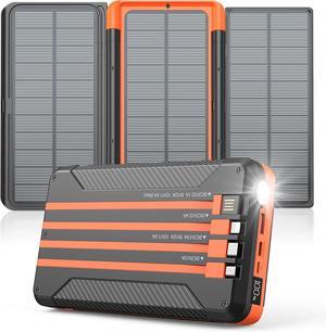 Power Bank Solar Charger 46800mAh Built in 4 Cables 3 Foldable Solar Panels, PD20W Fast Charging Portable Charger, LED Display Powerbank USB C in/Output, External Battery Pack with SOS Camping Light