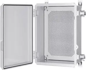 Junction Box, IP67 Waterproof Plastic Enclosure for Electrical Project, Hinged Grey Cover, Includes Mounting Plate and Wall Bracket 370×270×150mm (14.6"×10.6"×5.9")