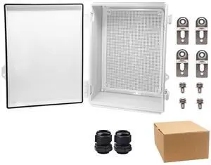 Outdoor Waterproof Electrical Box Junction Box Weatherproof IP67 ABS Plastic Enclosure Switch Router Project Box Electronics Enclosure with Mounting Plate Wall Bracket Grey 14.6"x10.6"x5.9"