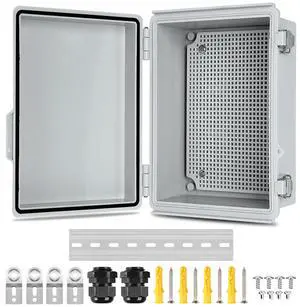 Waterproof Electrical Junction Box, IP67 Plastic Weatherproof Electrical Enclosure with Aluminum DIN Rail, Mounting Plate, Wall Brackets for DIY Project WiFi(13.8''×9.8''×5.9")