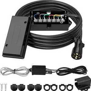 7 Way 16 Foot Trailer Cord with 7 Gang Junction Box Kit, Include 12V Breakaway Switch and Plug Holder, Trailer Connector Cable Wiring Harness with Waterproof Junction Box