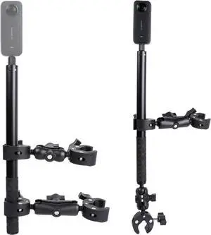 Motorcycle Mount kit for Insta360 One X5 X4 X3 X2 RS- Double Clamps Handlebar Holder with 155cm Selfie Stick for Motorcycle and Bicycle Riding Records