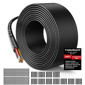 18 Gauge Wire 4 Conductor Electrical Wire, 18 AWG 4 Wire 100FT Stranded PVC Cord, 12V Oxygen-Free Tinned Copper Cable Flexible 18/4 Cord for Automotive Marine LED Strips Lamps Lighting (30M)