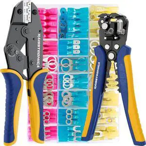 Crimping Tool for Heat Shrink Connectors Set with 280PCS AWG 22-10 Marine Grade Heat Shrink Wire Connectors and Wire Stripper