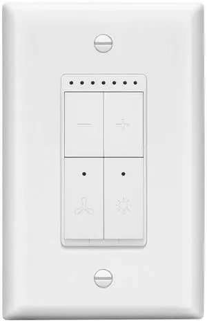 Smart Fan Switch, 2.4GHz Wi-Fi Combination Dimmer Switch with 4-Speed Fan Control, Single Pole, Neutral Wire Required, 120V, 300W Incandescent, 150W CFL/LED, White