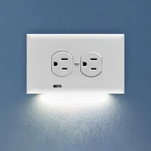 GuideLight 2 PLUS - LED Bright/Dim/Off Light Sensor Night Light - Electrical Outlet Wall Cover Plate For Horizontal Duplex Outlets - White (2 Pack)