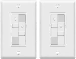 Kalide Dual Load Dimmer Light Switch, Double LED Dimmer Switch, Full Range Dimming, Single Pole, Wall Plate Included, 120VAC,200W LED/CFL, Neutral Wire Not Required, TGDDS-W-2PCS, White