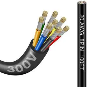 20 Gauge Electrical Wire 8 Conductor, 20 AWG 100FT Thermostat Wire PVC Stranded, 20/8 Low Voltage LED Cable, Flexible Extension Power Cord, Tinned Copper Cable