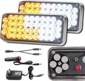 2pcs Magnetic Flashing Amber White Strobe Lights for Trucks Vehicles Wireless Surface Mount Rechargeable Portable 42 LED Trailer Tow Beacon Warning Overside Road Light 5Patterns