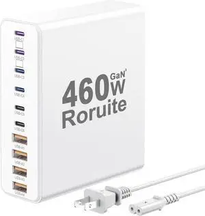 460W USB C Charger Block 10-Port Charging Station GaN Charger Type C,Dual 65W Laptop Multiport Fast for MacBook, iPhone, , Galaxy, iPad, Android, White