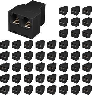 RJ12 6P6C 3 Female Telephone Line Splitters, Phone Jack Splitter, Telephone Landline Cable Connector and Separator(Black, 50 Pack)