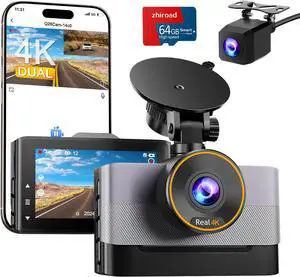 4K Dash Cam Front and Rear, Dual Dash Camera for Cars with 64G SD Card, 3" IPS Wireless Dashcam with Night Vision, Time Lapse, 24H Parking Mode, 170° Wide Angle, G-Sensor, Loop Recording, Real WDR