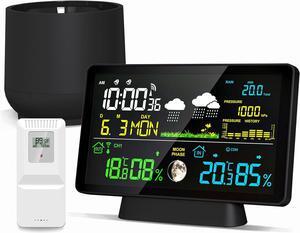 Weather Station Wireless Indoor Outdoor with Rain Gauge, Home Weather Station with Thermometer, Atomic Clock, Humidity Monitor, Weather Forecast and Barometer, Digital Rain Gauges Outdoors Best Rated