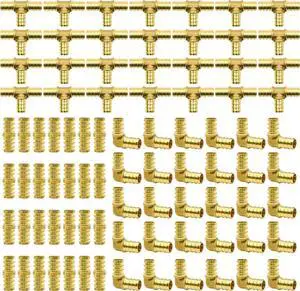 PEX Fittings, Elbow TEE Straight Couplings Set, PEX Brass Crimp Fitting Combo with Tees, Elbows, Straights (1/2", 90pcs)