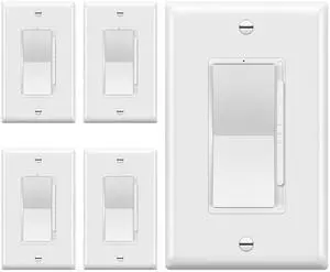 Dimmer Light Switch, LED Slide Dimmer Switch,for 300W Dimmable LED/CFL Lights and 600W INC/HAL Bulbs, Single Pole/3-Way, Wall Plate Included, UL Listed, White, 5 Pack
