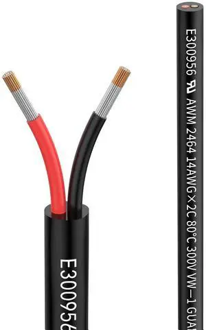14 Awg 2,0mm² 14/2 Gauge Electrical Wire 2 Conductor Extension Cable 100 Foot UL2464 DC 5V/12V/24V/300V Oxygen Free Stranded Tinned Copper Wire Low Voltage LED Cable for LED Lamps Automotive