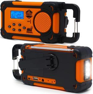 Weather Radio with AM/FM and Shortwave Radio Bands: Hand Crank, Solar or Battery Powered, Portable Power Bank, Solar Charger & Flashlight - Rechargeable, Headphone Jack and More!