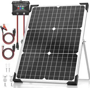 Solar Panel Kit 30W 12V, Solar Battery Trickle Charger Maintainer, Waterproof Solar Panel + Upgrade Charge Controller + Adjustable Mount Bracket for Boat RV Motorcycle Marine