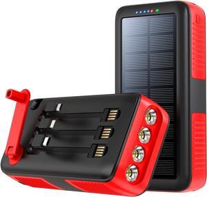 Solar Charger Power Bank 63200mAh, Portable Charger with Dual Outputs & Dual Inputs 4 LEDs Flashlight, Hand Crank Power Bank Fast Charging Battery Pack for Outdoor Camping Survival Gear