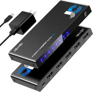 4K HDMI Splitter 1x4 for PS5/Xbox/ TV - HDMI 2.0 4K@60Hz HDR10 & Dolby Vision, 1 in 4 Out with EDID Modes (Auto/Copy/Downscale), HDCP 2.2, 18Gbps for Home Theater/Multi Monitor Setup