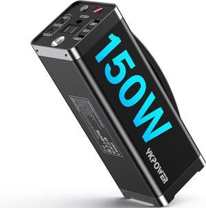 Portable Power Station 150W/133.2 Wh Fast Charging, Rechargeable Generator with 5 Outputs, AC Outlets Power Bank with LED Light for Laptop, Phone, Outdoor Camping Home Emergency Outage - Black