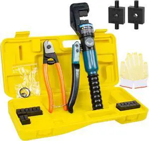 10 Ton Hydraulic Crimping Tool and Cable Cutter, Hydraulic Wire Battery Cable Lug Terminal Crimper Crimping Tool with 11 Dies, Wire Swaging Tool for 1/8" to 3/16" Cable Railing Hardware