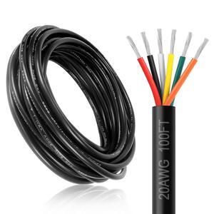 20 Gauge 6 Conductor Electrical Wire, 100FT 20AWG Black PVC Stranded Tinned Copper 6 Wire Cable, 20/6 Cord Extension Cable