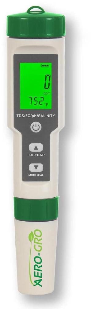 Digital 5-in-1 Meter: 5 Functions: pH, TDS, EC, Salinity%, Salinity ppm, and Temp, IP67 Waterproof, Pen-Type Tester for Hydroponics, Water, Wine, Spas, Aquariums