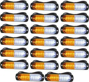 Emergency Strobe Lights, Universal Surface Mount Amber/White Emergency Warning Hazard Flashing Strobe Light Bar for Off Road Vehicle, ATVs, Truck (20PCS)