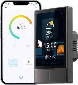 NSPanel Smart Switch - 2-Switch Panel Home Control With Touchscreen, Temperature Function, Lights Control - Compatible With Alexa and Google Home, Black