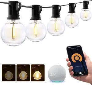 Smart Outdoor String Lights, 150Ft G40 Globe Patio Lights with 75 LED Bulbs, Wi & APP Control, Work with Alexa, Extendable Waterproof Dimmable LED String Lights for Outside, Porch, Cafe