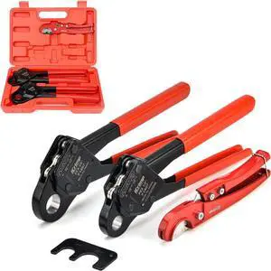 Angle Head F1807 PEX Pipe Crimping Tool for Copper Rings - 1/2&3/4-inch Two Crimper Set with Cutter, Suitable for Tight Spaces