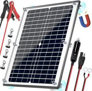 Solar Panel Kit 12V 20W Magnetic + MPPT Charge Controller Waterproof Solar Battery Charger Maintainer Solar Trickle Charger Alligator Clip for Car Boat RV Motorcycle Marine, etc.