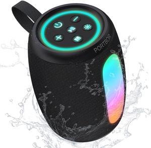 Portable Bluetooth Speaker, Powerful Stereo Sound Small Wireless Speaker with Lights, IPX5 Waterproof, BT5.3 with AUX Input, TWS Pairing, for Outdoor Home Party Camping, Electronics Gifts for Him Her