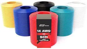 100% Copper 14 AWG (American Wire Gauge) Automotive Primary Wire 6 Roll Color Combo (50 Feet Roll, 300 FT Total) for 12V Car Audio Video Trailer Harness Wiring (Also in 16 & 18 GA Combo)