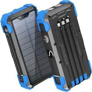 Power Bank Portable Charger 42800mAh Built in 4 Cables and Thermometer 15W Fast Charging Power Bank Five Outputs Three Inputs Solar Charger Power Bank, SOS/Strobe/Strong Flashlights, Carabiner