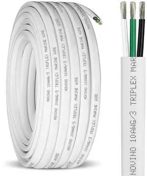 10/3 Marine Wire 10 Gauge,10 AWG Marine Grade Wire,10/3 Triplex Boat Cable,10 Gauge Oxygen-Free Copper Cable for Automotive RV Boat Speaker Solar Outdoor - 50ft
