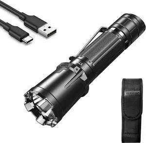 XT11GT Pro 3300 Lumens USB C Rechargeable Tactical Flashlight, 1345 Feet Beam Distance, Instant Reaction Dual Tail Switches, Tactical + Outdoor Settings, with 4000mAh Battery, Holster