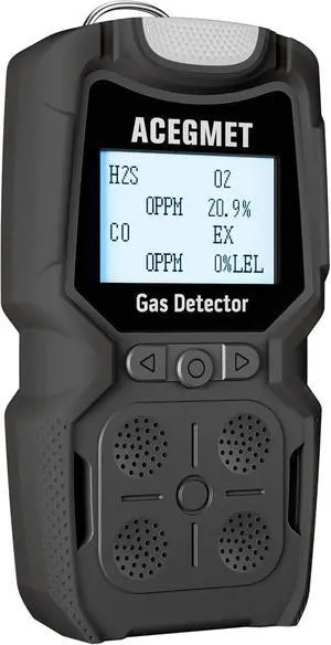 Gas Detector, 4 Gas Monitor Multiple Indicator (Vibration, Audible, Visual) H2S, O2, CO and LEL 4 Gas Monitor Personal Rechargeable 4 Gas Meter 2 Years of Sensor Life Gas Sniffer