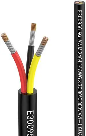 3 Wire Cable 14/3 Electrical Wire 3 Core Extension Cable 100 feet UL2464 DC 5V/12V/24V/300V 14 Gauge Oxygen Free Stranded Tinned Copper Wire for Automotive Trailer Marine(14/3-100FT)