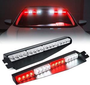 LED Emergency Visor Strobe Light Bar, Interior Windshield Hazard Warning Caution Lights with Dual Bracket Mount for Ambulance Volunteer Vehicles Trucks (White Red)