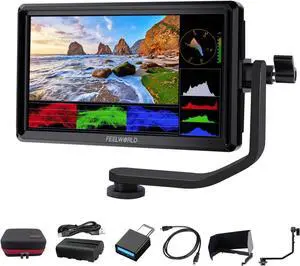 S55 V3 6 Inch DSLR Camera Field Monitor Bundle - FHD IPS Screen, 4K HDMI in/Out, Tilt Arm, Power Output, Battery & Carry Case Included