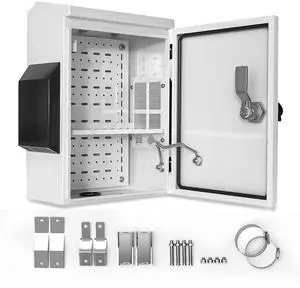 Outdoor Electrical Box, Cold-Rolled Steel Plate, Aluminum Alloy Back Beam, One-Piece Ventilation Design, IP65 Waterproof, Wall/Pole Mounted (17.6" x 13.8" x 7.9")